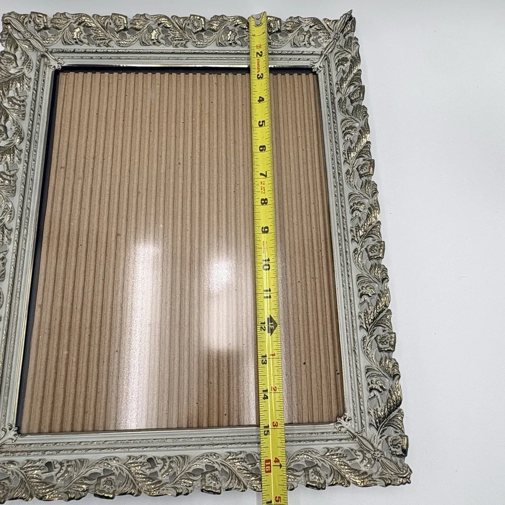 Ornate Picture Frame White Gold Floral Scrollwork 11x14 Wall Hang VTG Filigree